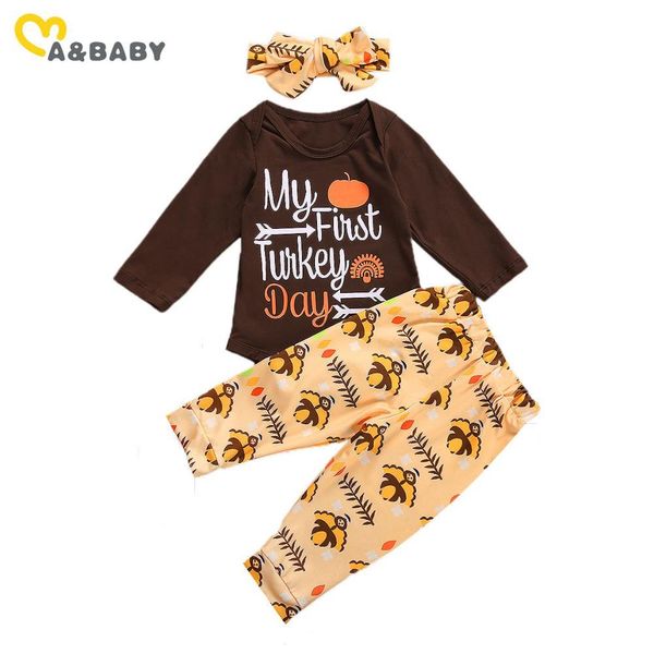 0-24M Thanksgiving Day geboren Säugling Baby Mädchen Kleidung Set Brief Strampler Türkei Hosen Outfits Nette Mädchen Kostüme 210515