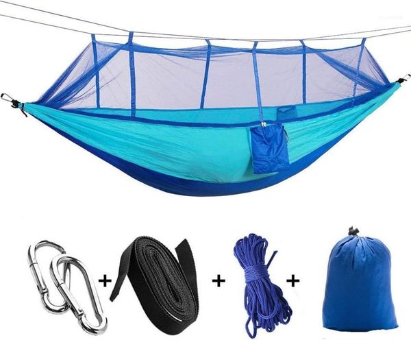 

camping hammock with mosquito net, single & double bug lightweight nylon portable for travel, beach, yard1