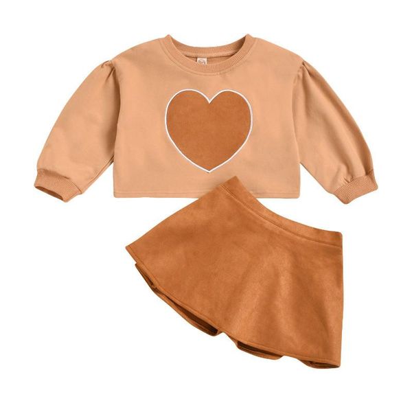 

clothing sets kid girl pullover suede elastic skirt 2pcs children clothes, White