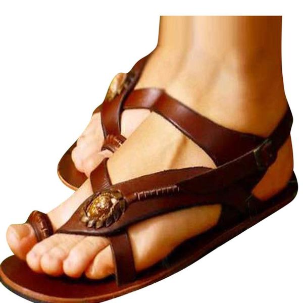 

fashionflat sandals for women 2021 fashion open toe crystal flat strap buckle beach shoe roman zapatos de mujer#n3, Black