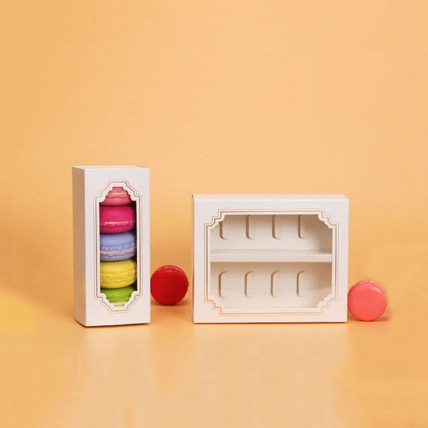 

gift wrap 10pcs/lot white macaron box with transparent pvc window dessert pastry cupcake packaging boxes small/large size