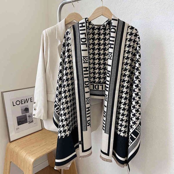 

70% off design scarf korean autumn and winter new imitation cashmere female lattice letter double-sided dual-purpose shawl thickened warm bi, Blue;gray