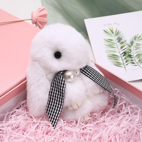 

keychains cute 15cm pluff keychain real fur key chain for women bag car holder toy doll fluffy pom lovely pompom keyring, Silver