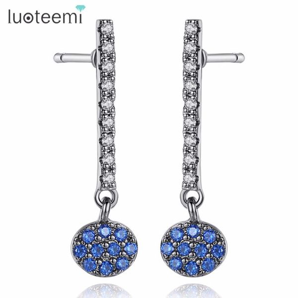 

dangle & chandelier luoteemi prevalent fashionable long line blue color drop earrings copper cubic zirconia for women wearing occasion party, Silver