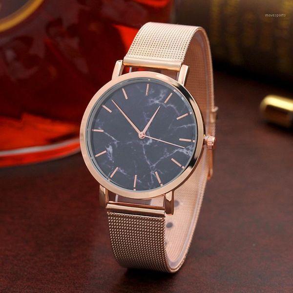 

wristwatches hezhukeji brand fashion silver and gold mesh band creative marble wrist watch casual women quartz watches gift relogio feminino, Slivery;brown