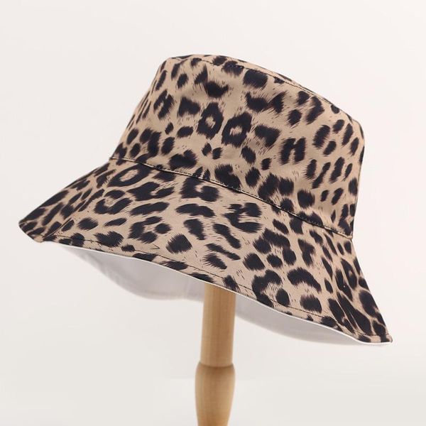 

cotton leopard pattern bucket hat fisherman outdoor travel sun cap hats for girl and women 53 wide brim, Blue;gray