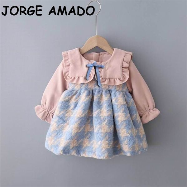 

kids dresses for girls winter thick plaid girl princess long sleeve clothes 0-4t e94041 210610, Red;yellow