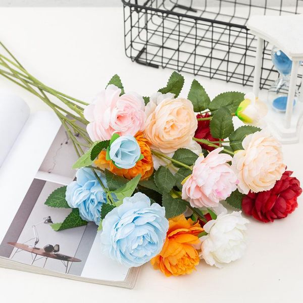 

simulation three foreign peony wedding home decoration western rose silk cloth artificial flower wholesale decorative flowers & wreaths