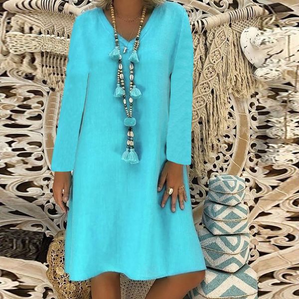 

casual dresses 2021 long sleeve a-line dress women solid knee-length v-neck winter 5xl plus size beachwear sundress, Black;gray