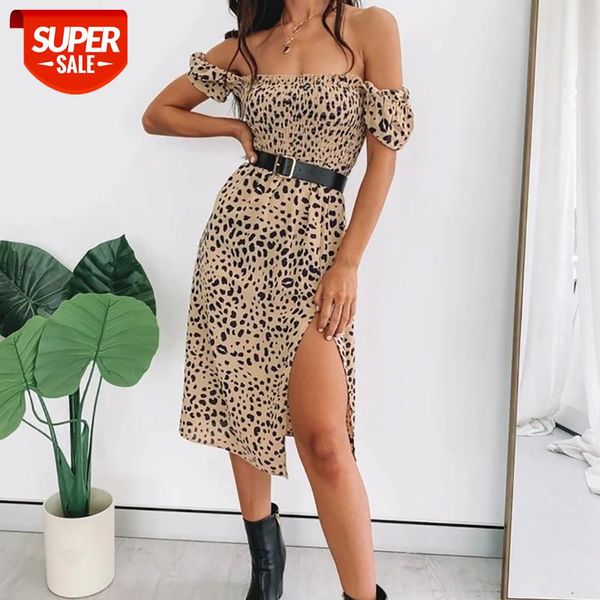 

a-line summer & club split dress women 2021 new puff sleeve square collar leopard print mid-calf ladies dresses #kt1b, White;black