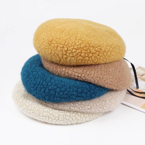 

berets winter women girl casual woolen beret hat wool artist caps french painter pumpkin thick warm beanies, Blue;gray