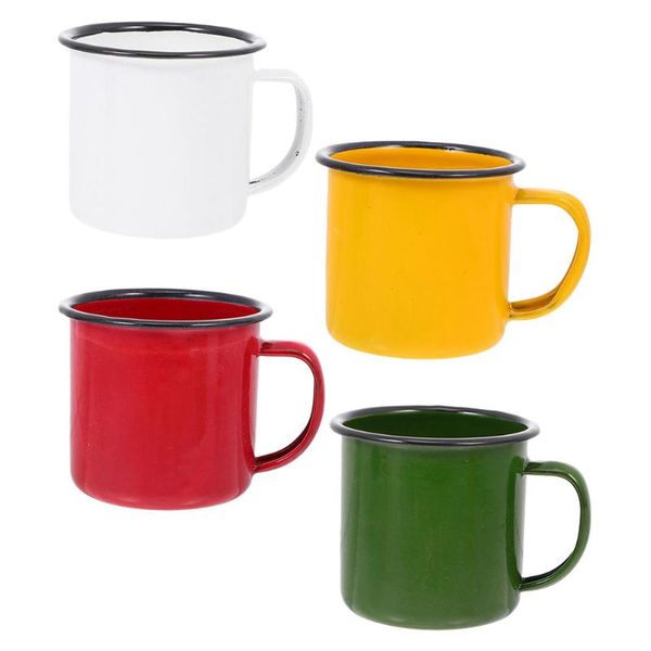 

mugs 4 pcs multi-functional enamel vintage small cups (assorted color)