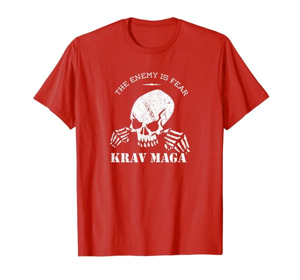 

the enemy is fear krav maga combat martial artist shirt, White;black