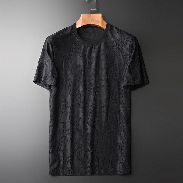 

men's t-shirts summer black mens luxury yarn dyed stripe jacquard short sleeve male t-shirt plus size 4xl slim casual man tee, White;black