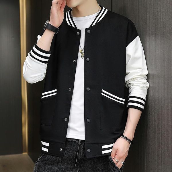 

men's jackets spring/autumn korean men‘s trend bomber patchwork cardigan baseball coat male streetwear couples dress 3 colors m-4, Black;brown