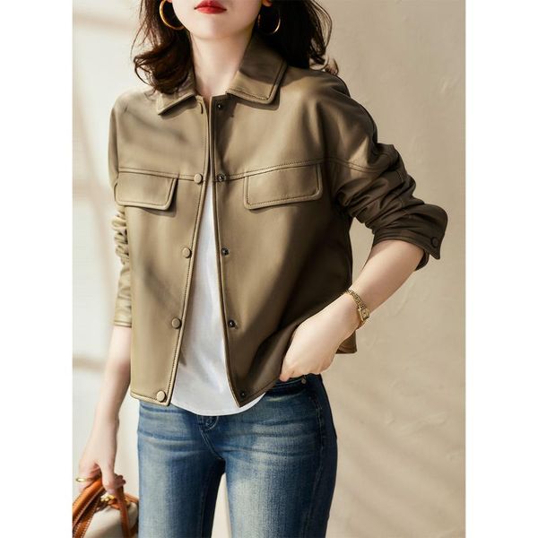 

women's leather & faux female temperament of fund 2021 autumn winters is brief paragraph motorcycle jacket loose coat, Black