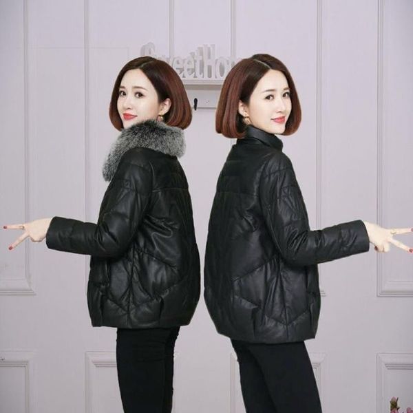 

women's down & parkas 2021 fashion thick warm winter faux leather female cotton pu long sleeve zipper casual solid slim jacket h89, Black