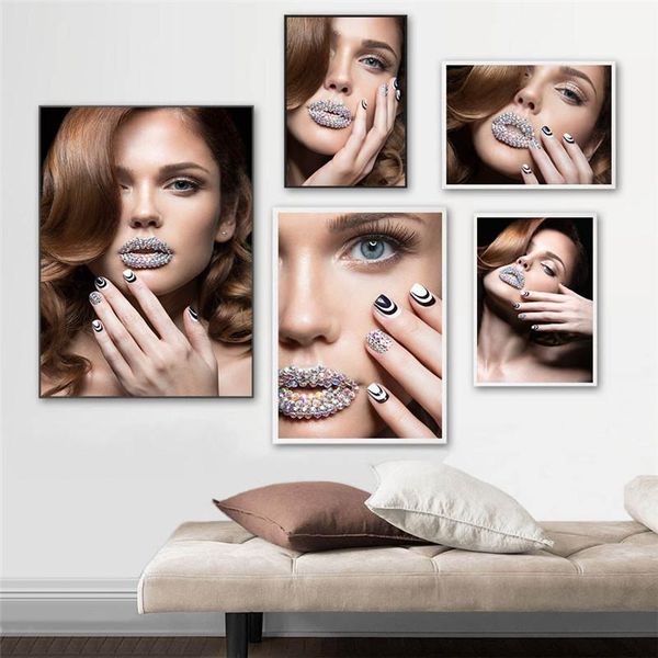 

paintings modern fashion women wall art canvas painting prints lip makeup posters decorative picture for beauty shop decor kl052