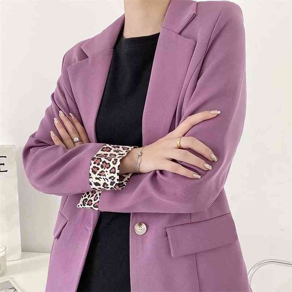 

spring and autumn women's jacket casual solid color single button cuff leopard print 210430, White