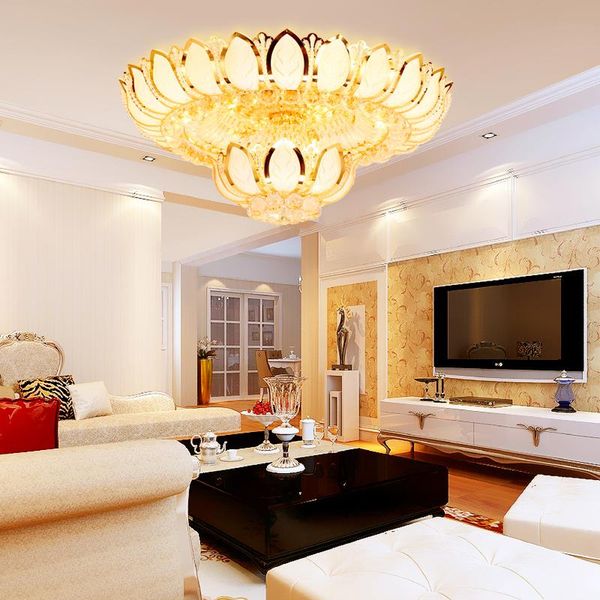 

modern gold crystal ceiling lights fixture american golden lotus flower lamp el home indoor lighting
