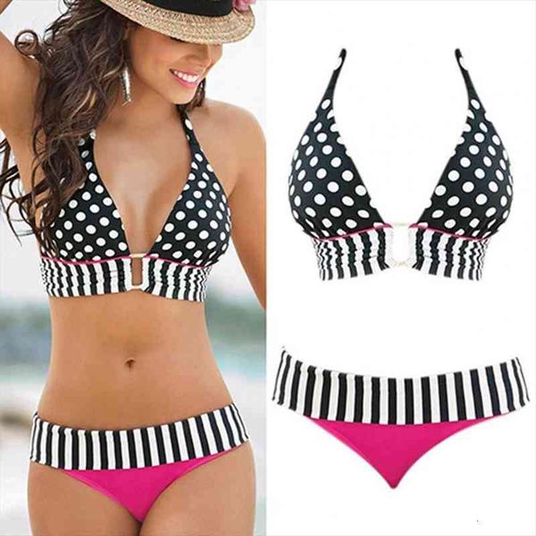 

summer womens dots swimwear push-up bikini set bandeau padded bra swimsuit beachwear with steel tray halter swimwear women sets, White;black