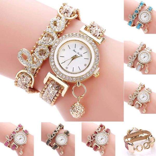

wristwatches ly fashion women multi-layer bracelet quartz watch alloy crystal love letter band wristwatch jewelry gifts m99, Slivery;brown