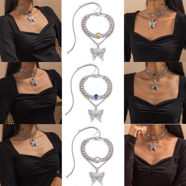 

chains jewelry personality chain exaggerated item decoration women fashion temperament diamond butterfly necklace, Silver