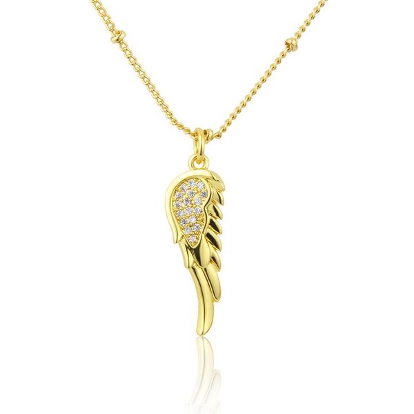 Colares pendentes Linda Design Design Gold Gold Bated Zircon Inclaid Angel wing