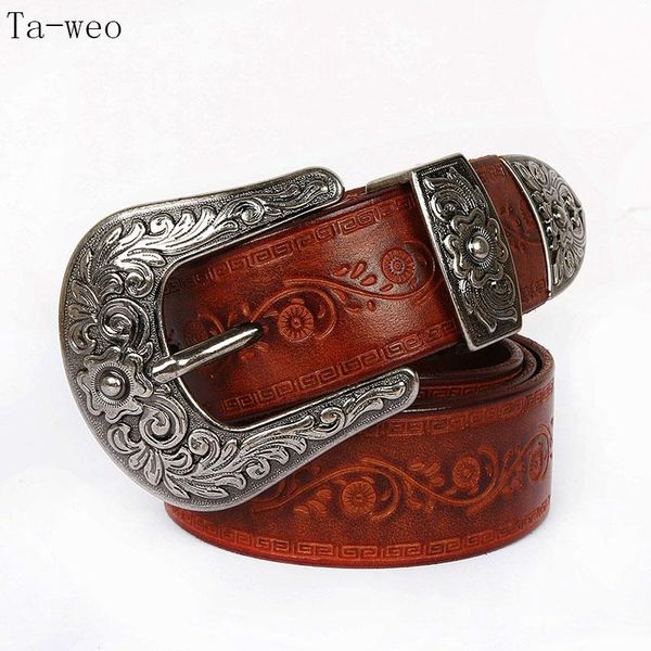 

fashion floral carved genuine leather belts for women, designer men women waist, 1.5'' wide, Black;brown