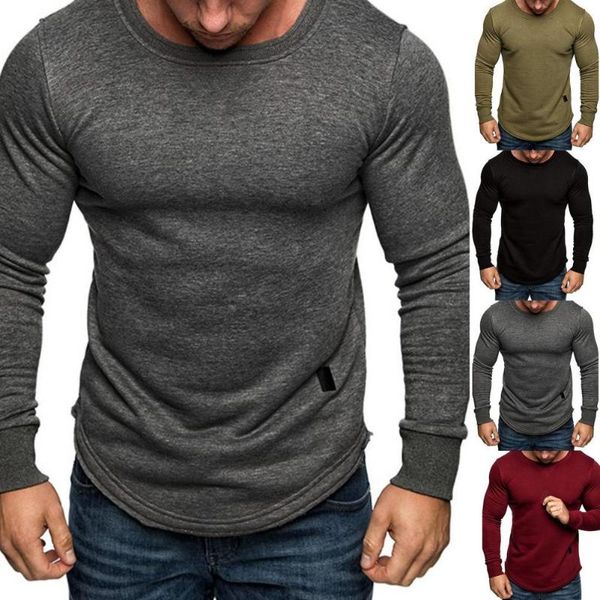

men's hoodies & sweatshirts fashion men shirt long sleeve solid color round neck casual spring base for home plus size clothing, Black