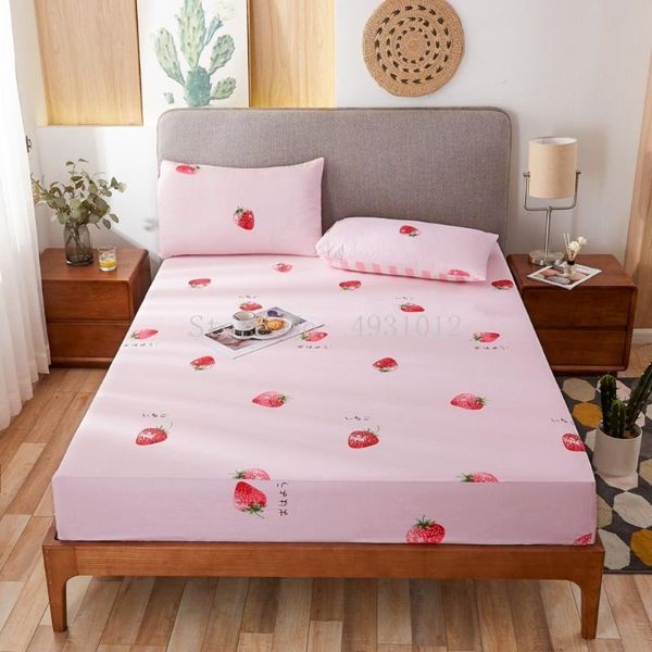 

sheets & sets bed sheet set printed mattress cover with elastic band cotton 3pcs pink fitted and case bedsheet