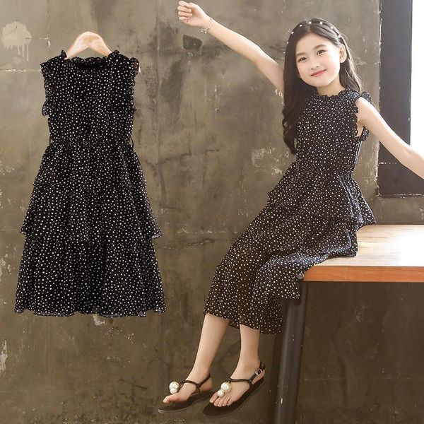 

girl's dresses girls for kids clothes dot pattern bohemian sleeveless sundress beachwear children 6 8 10 years, Red;yellow