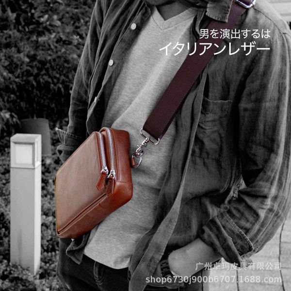 

single shoulder bag men's leather leisure hand large capacity oil wax hand msenger busins