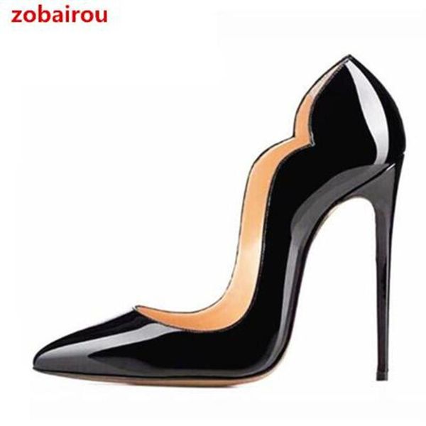 

zobairou black pumps ladies bride shoes closed toe patent leather women high heel slip on sandalias mujer sandalet sandals