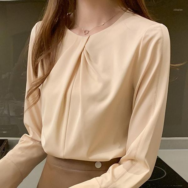 

autumn long sleeve women shirts blouse blusas mujer de moda 2021 o-neck chiffon shirt blouses blusa d619 women's &, White