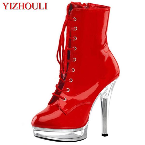 

boots knight 5 inch high heel transparent bottom ankle boots, women's 13 cm pole dance performance use,, Black