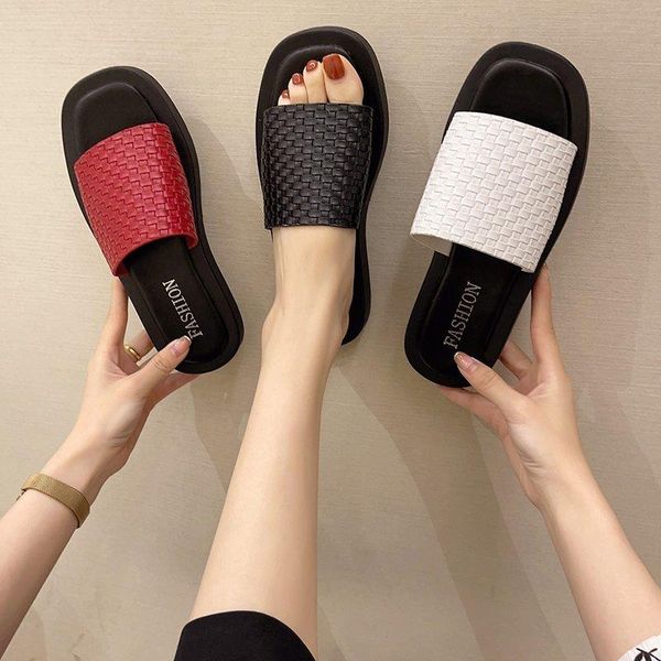 

slippers casual shoes slipers women low slides platform luxury summer 2021 soft flat fashion pu rubber basic house plat, Black