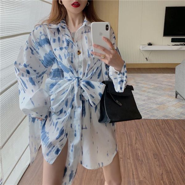 

women's blouses & shirts superaen loose slim printing strap turn down collar sunscreen 2021 summer women, White