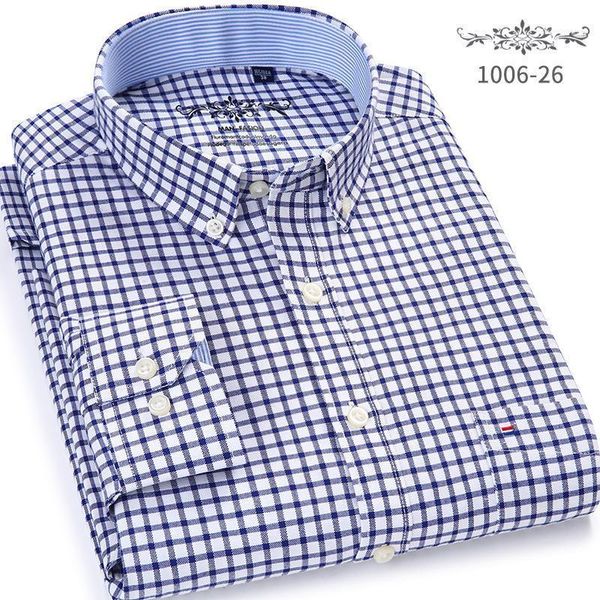 

men's dress shirts plaid checked oxford button-down shirt single patch pocket casual thick contrast standard-fit long sleeve gingham, White;black