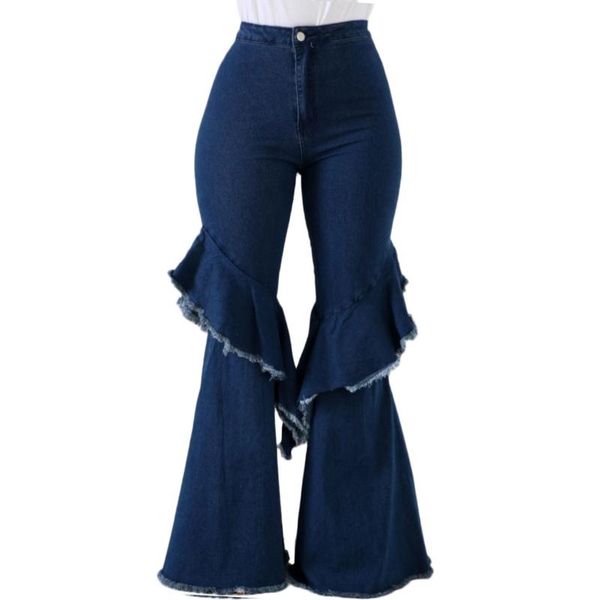 

women's jeans elastic woman denim pants high waist european style female trouser blue flare