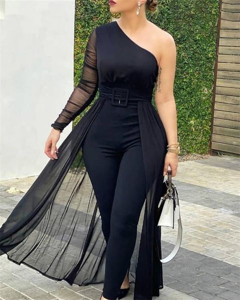 

women jumpsuit black mesh patchwork long sleeve high waist elegant office ladies work wear female slim overall s-xl 071404, White;black