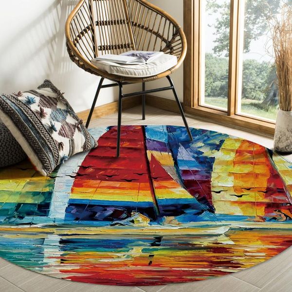

carpets oil painting style sailing reflection pattern rugs and for home living room round rug children rooms non-slip