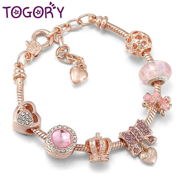 

charm bracelets crystal key pendant bracelet silver plated hollow love beads brand fashion jewelry gift for women, Golden;silver