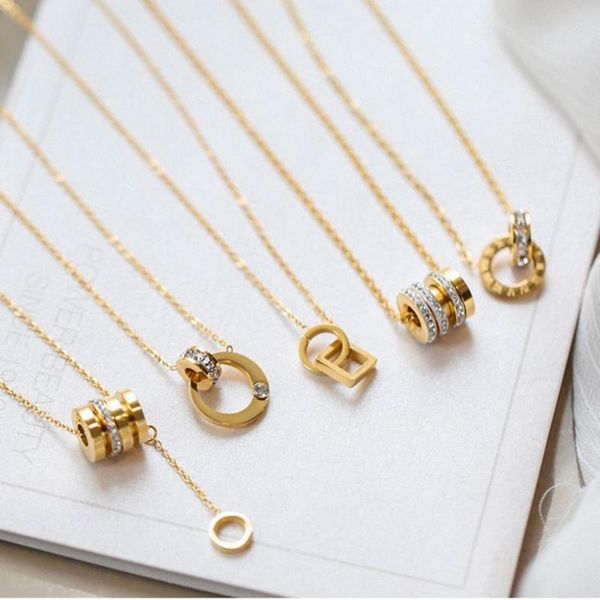 

chains ksra gold stainless steel roman number crystal pendant necklace for women titanium necklaces female jewelry 2021, Silver