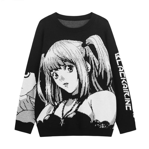 

men's sweaters mens hip hop streetwear harajuku sweater vintage retro japanese style anime girl knitted 2021 autumn cotton pullover, White;black