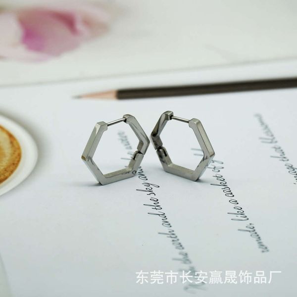 

stainless steel hexagon earrings shape metal polygon earrings polished rings