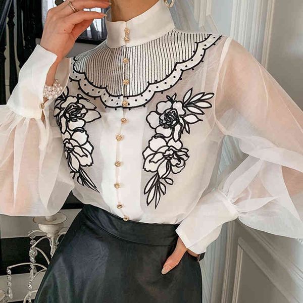 

skirt sleeve flashlight shirts spring thin shirt heavy work flower embroidered sweater female, Black
