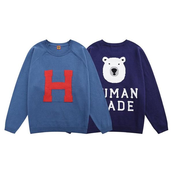 

men's sweaters 2021 autumn winter limited product human made cartoon polar bear couple men women same high-quality sweater long sleeve, White;black