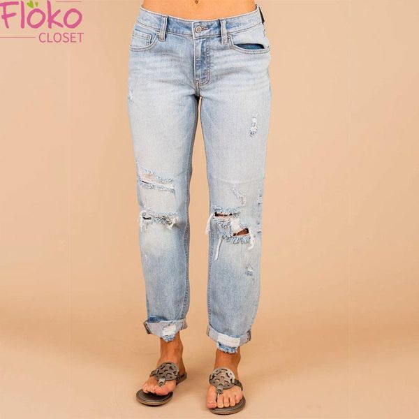 

women's jeans flokocloset vintage high waist straight ankle-length pant for women streetwear loose buttons denim, Blue