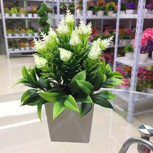 

1x artificial fake chrysanthemum flower in picket fence mini potted plant set decorative flowers & wreaths
